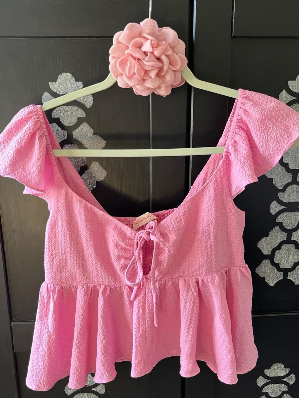 Urban Outfitters Pink Smocked Ruffle Top